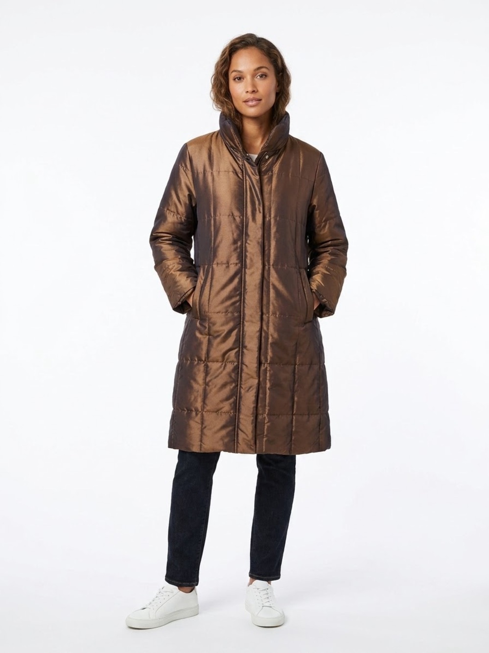 VTG El Corte Inglés Iridescent Bronze Quilted Puffer Coat Spain EU 38 US Small